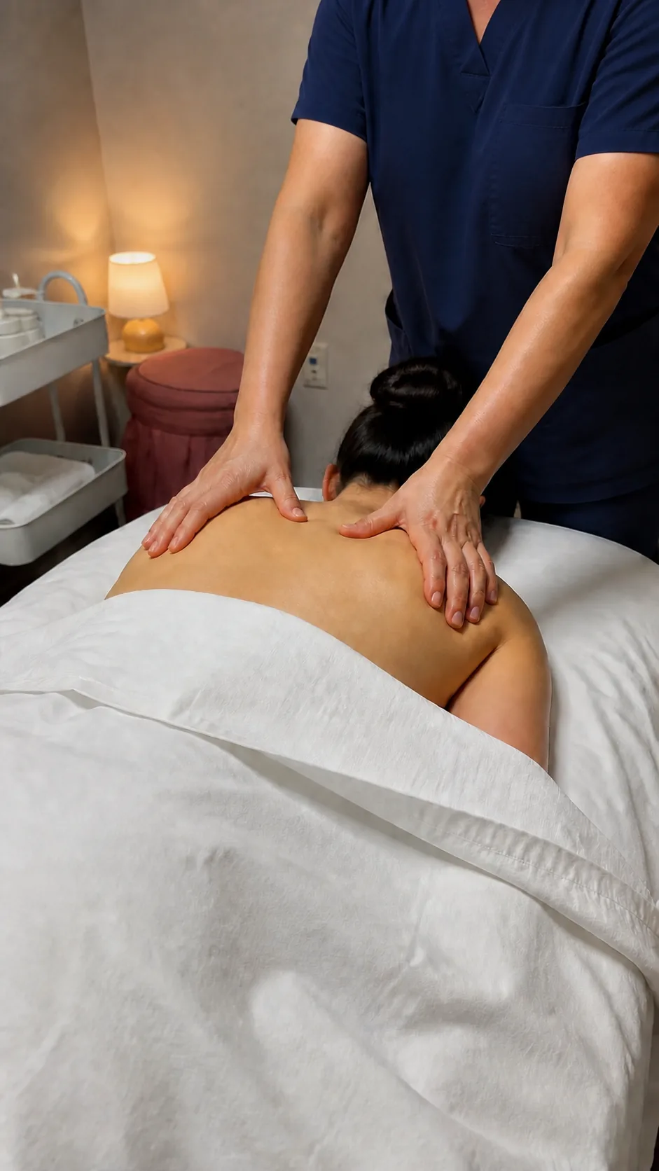 Back massage with the client appropriately draped
